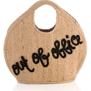 Shiraleah Natural Straw 'Out of Office' Tote with Black Script